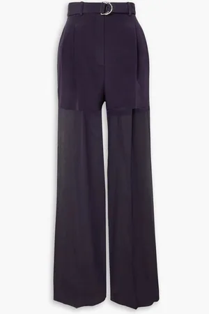 Peter Do Belted paneled silk-blend satin and silk-chiffon wide-leg pants - Purple