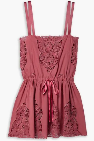 MIGUELINA Brielle crochet-trimmed cotton mini dress - Red