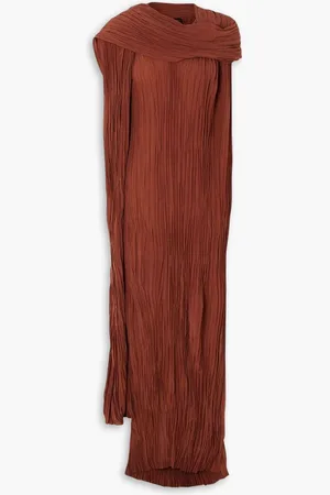 Cortana Rita cape-effect silk-plissé maxi dress - Red