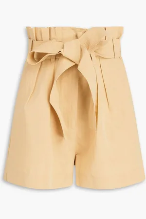 ULLA JOHNSON Abri pleated cotton, linen and silk-blend shorts - Neutral