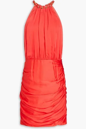 VERONICA BEARD Kalita ruched silk-blend satin mini dress - Orange