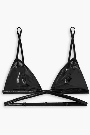 FLEUR DU MAL Frankie lace-trimmed faux patent-leather soft-cup triangle bra