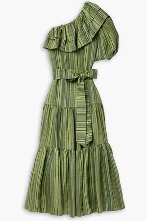 Lisa Marie Fernandez Arden one-sleeve ruffled striped linen-blend maxi dress