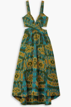 ULLA JOHNSON Sarika cutout printed cotton-canvas midi dress - Yellow
