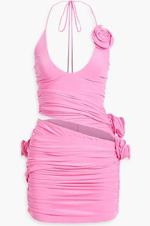 MAGDA BUTRYM Floral-appliquéd cutout stretch-jersey halterneck mini dress - Pink