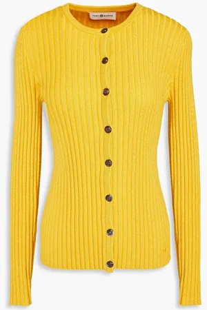 Tory Burch Ribbed metallic merino wool-blend cardigan