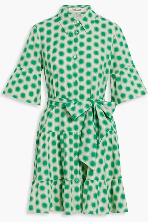 Diane von Furstenberg Beata gathered printed cotton-jacquard mini shirt dress