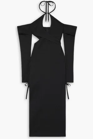 The Attico Greta wrap-effect cutout cotton-blend halterneck midi dress