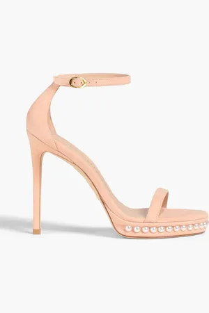 Stuart Weitzman Faux pearl-embellished seude sandals - Pink