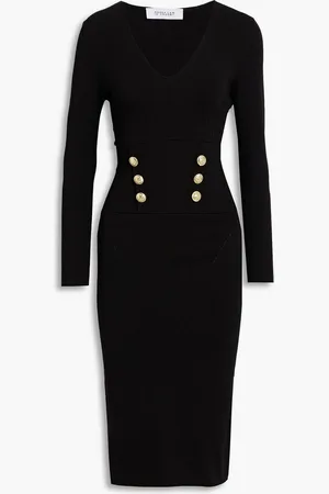 Derek Lam Button-embellished ribbed-knit midi dress