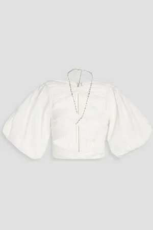 RACHEL GILBERT Dahli cropped cutout embellished taffeta top