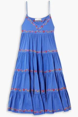 Caroline Constas Katarina tiered embroidered cotton-blend poplin midi dress - Blue