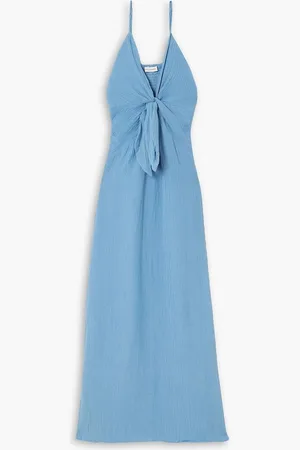 FAITHFULL THE BRAND Verona twist-front crinkled linen-blend midi dress - Blue