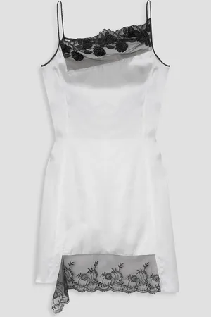 MERYLL ROGGE Asymmetric lace-trimmed silk-charmeuse mini dress
