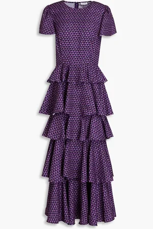 Rhode Serena tiered printed crepe midi dress - Purple