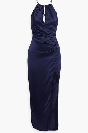 Nicholas Ruched silk-satin midi dress - Blue
