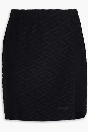 VERSACE La Greca embossed stretch-terry mini skirt