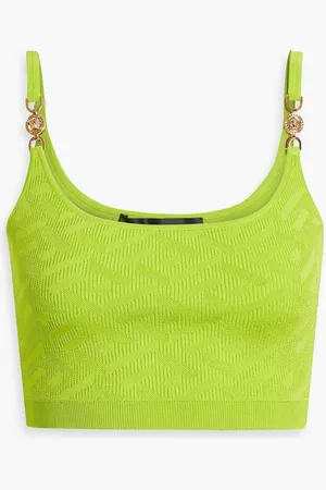 VERSACE Embellished jacquard-knit bra top - Green