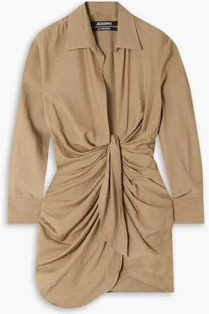 Jacquemus Bahia draped knotted twill mini dress - Neutral