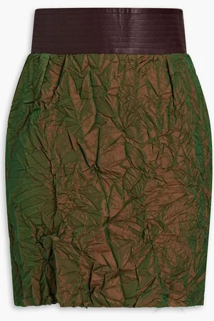 OFFICINE GENERALE Kaia leather-paneled crinkled twill mini skirt - Green