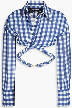 Jacquemus Vichy cropped gingham crepe shirt - Blue