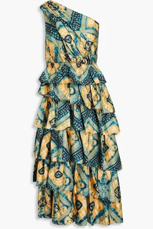 ULLA JOHNSON Auryn one-shoulder printed silk-twill midi dress - Yellow
