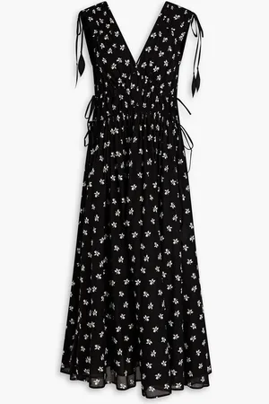 Tory Burch Gathered embroidered cotton-voile midi dress