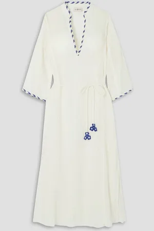 Tory Burch Crochet-trimmed ramie and cotton-blend gauze midi dress - White