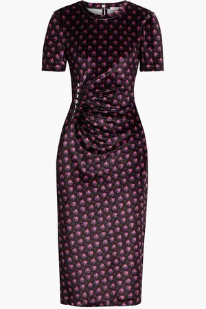 Derek Lam Ruched printed velvet midi dress - Pink