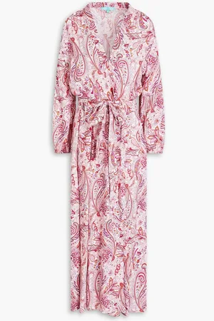 Melissa Odabash Gabby belted paisley-print mousseline kaftan