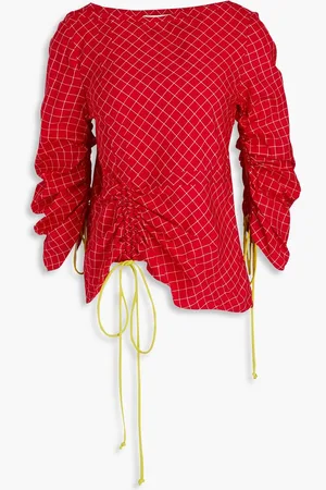 Tory Burch Ruched checked dupioni blouse