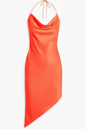 ALICE+OLIVIA Alice Olivia - Harmony asymmetric satin-crepe halterneck mini dress - Orange