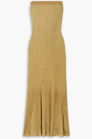 Interior The Cage strapless metallic ribbed-knit maxi dress - Metallic