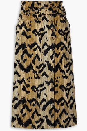 ULLA JOHNSON Sonia belted corduroy-jacquard midi skirt - Yellow