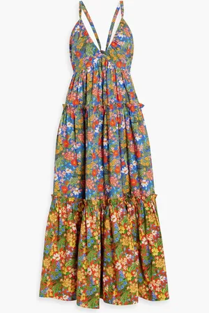 Cara Cara Shayna tiered floral-print cotton-poplin midi dress