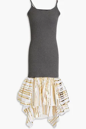 J.W.Anderson Tiered cotton poplin-paneled ribbed-knit midi dress