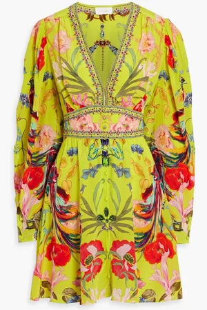 Camilla Crystal-embellished printed silk-crepe mini dress
