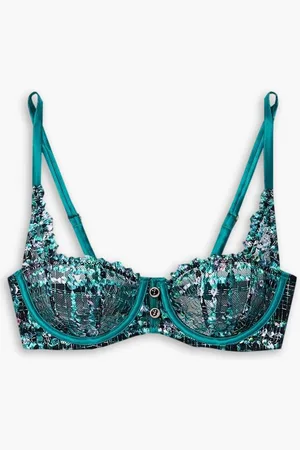 FLEUR DU MAL Gabrielle embroidered tulle underwired soft-cup balconette bra - Blue