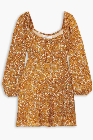 FAITHFULL THE BRAND Indira tie-detailed paisley-print chiffon mini dress - Yellow