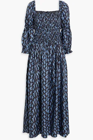 Shrimps Harper shirred floral-print silk-twill maxi dress