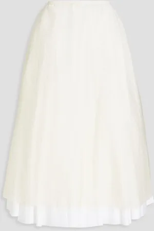 Khaite Luca layered poplin and silk-blend organza midi skirt - White