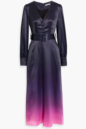 OLIVIA RUBIN Victoria belted dégradé satin midi dress - Blue