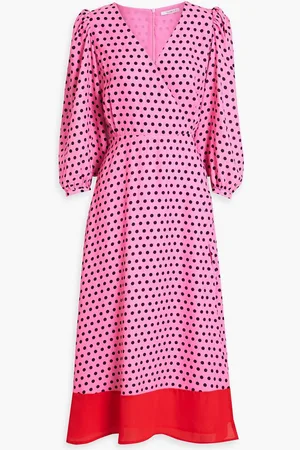 OLIVIA RUBIN Wrap-effect polka-dot crepe de chine midi dress