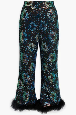 Anna Sui Cropped embellished tulle straight-leg pants