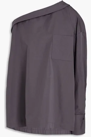BITE One-shoulder cotton-poplin top - Gray