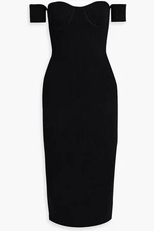 Helmut Lang Off-the-shoulder ribbed-knit midi dress