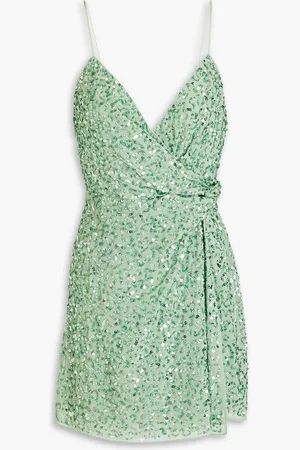 ALICE+OLIVIA Alice Olivia - Celestine wrap-effect embellished chiffon mini dress - Green