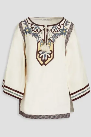 Tory Burch Embroidered linen-canvas kaftan - White