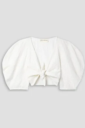 Mara Hoffman Navya cropped tie-front embroidered cotton-voile top - White