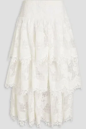 ZIMMERMANN Embellished tiered voile and tulle maxi skirt - White